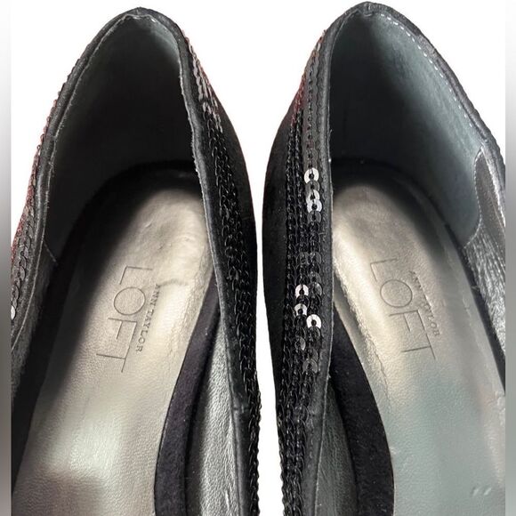 Loft Stacy Suede Open Toe Heels 6.5 Sequin Embellished Black - Picture 6 of 13